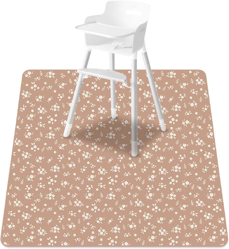 CoolaPeach Baby Splat Mat for Under High Chair, 51 x 51 Inch Wipeable Splash Mat，Floor Protector，Wipe-Clean Tablecloth and Playing Mat (Flower) - Image 1